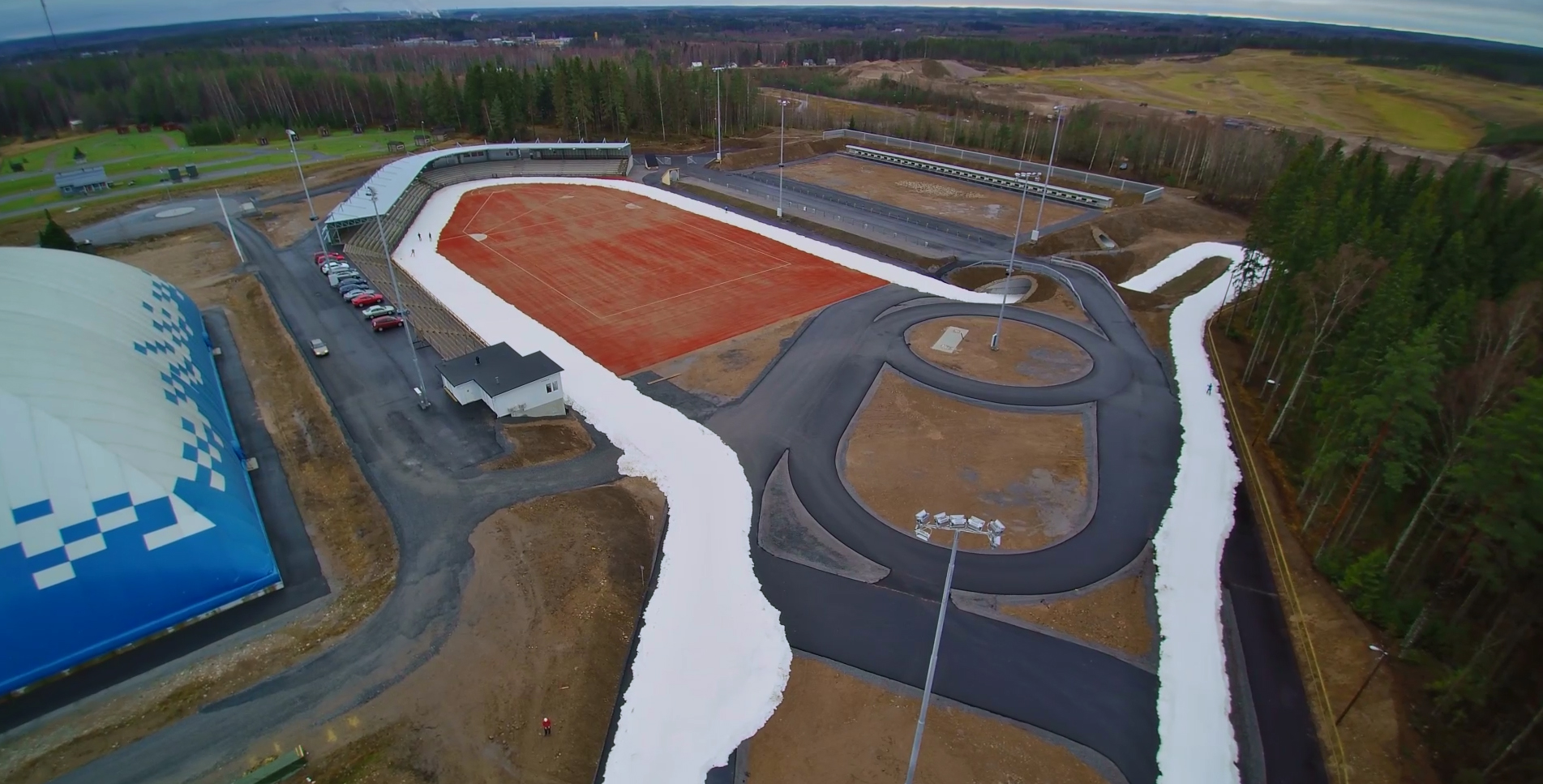 Imatran Ukonniemen stadion lintuperspektiivistä